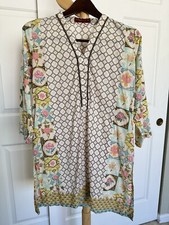 Khaadi Pret Geometric Floral Tunic Top Dress Side Slit 100 Cotton Peasant Boho