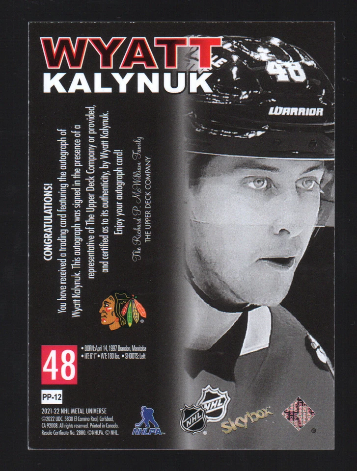 2021-22 UD Skybox Metal Universe Premium Prospects Auto #PP-12 Wyatt Kalynuk - Image 2 of 2