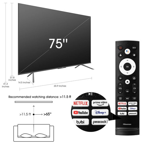 Hisense 75" inch QLED 4K Google Smart TV Dolby Vision HDR 240 Motion Rate 75U6H - Picture 7 of 12