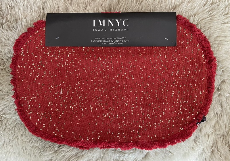 NEW ISAAC MIZRAHI NEW YORK PLACEMATS (4) RED Sequined 13 X 19