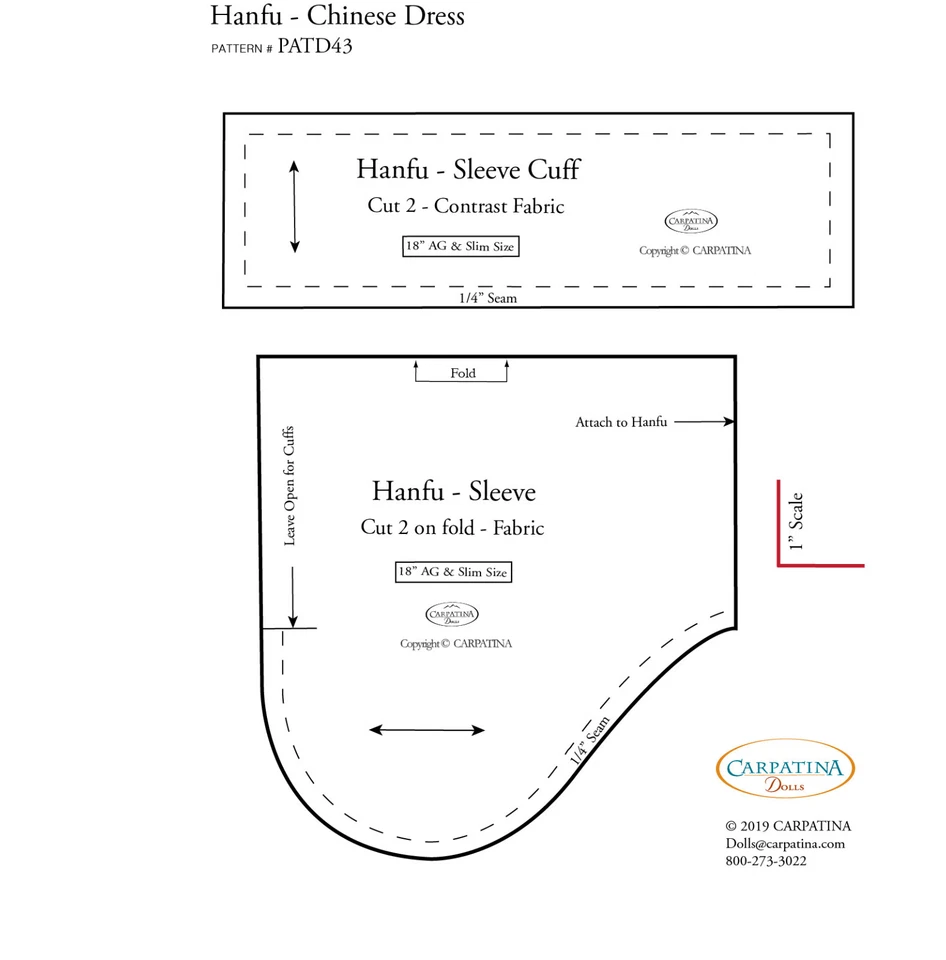 Chinese Hanu Doll Dress Sewing Pattern for 18" American Girl & 18" Slim Dolls - Image 2 of 4