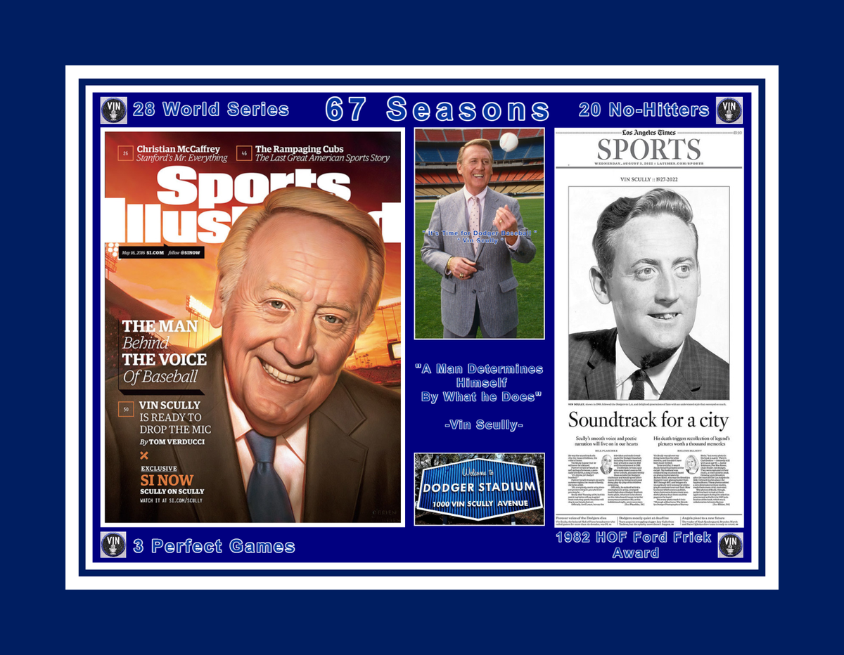 LOS ANGELES DODGERS VIN SCULLY MATTED TRIBUTE MULTI IMAGE COLLAGE PIC