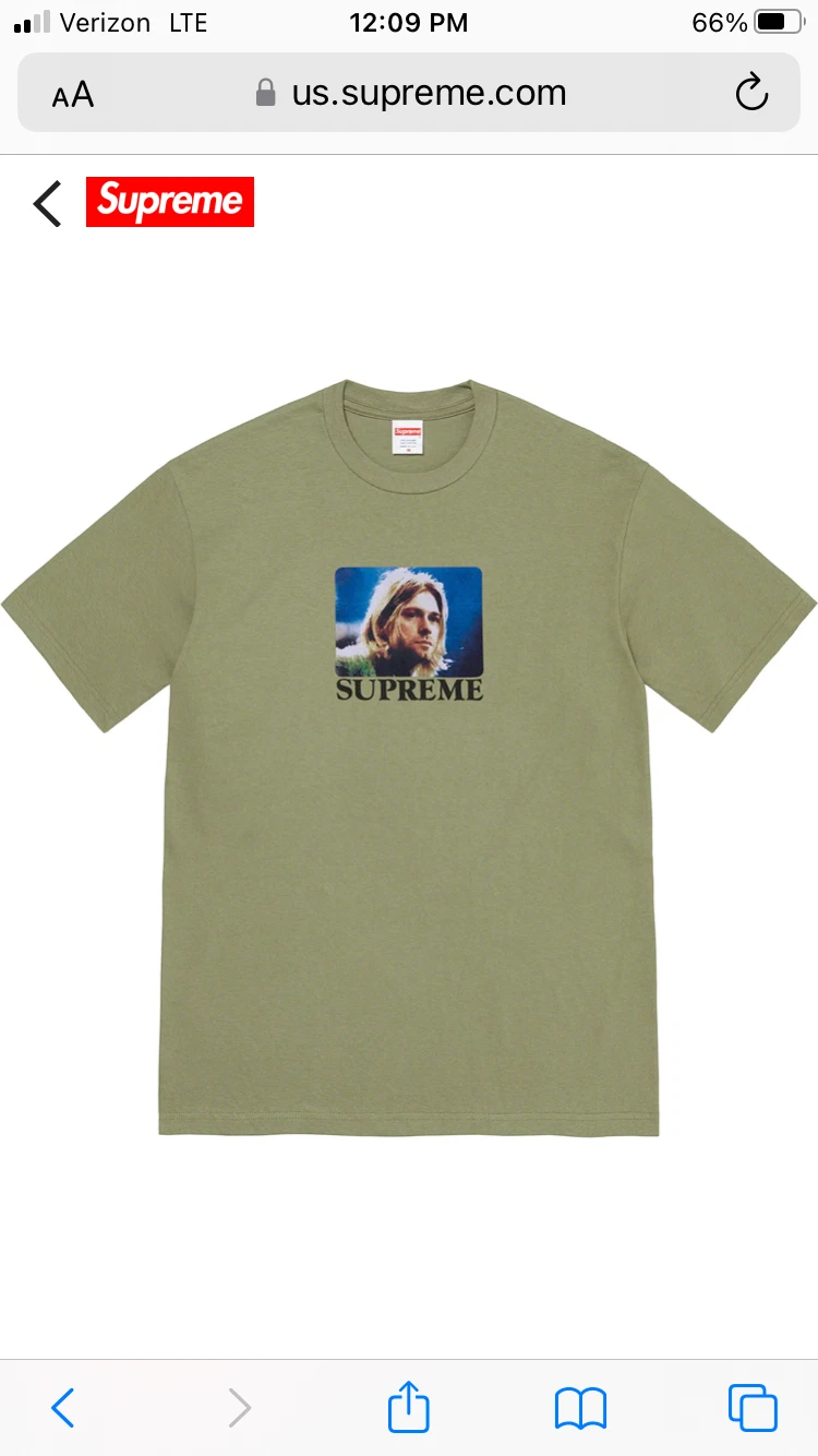 T shirt Supreme Kurt Cobain Light Olive SS23 NEUF taille Medium EN MAIN