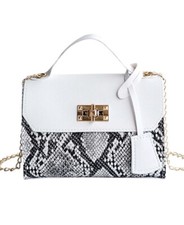 Faux Chanel Boy Bag Style Flap Bag with Python-Print Panel