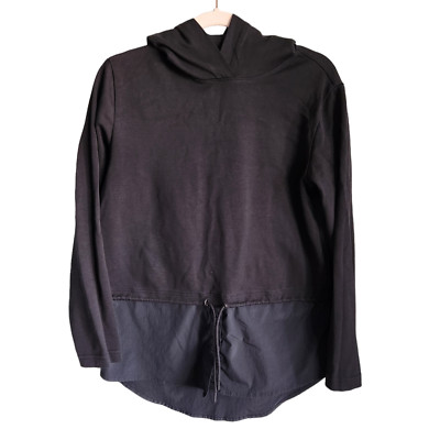 Athleta Sweatshirt Small Black Women's Gallery Hoodie Top Faux Layer Mixed Media