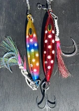 2 400g BLUEFIN TUNA Bomb JIGS - Red  Jig Eddie Bomb  Heavy Fully Rigged  Night