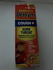 Children's Delsym Cough Sore Throat Honey syrup Ages 6+ Exp. 6/2021