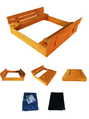 Sandkasten mit Abdeckung Sandkasten Holz 120x120 cm mit Sitzbänken