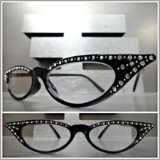 Women Classy Elegant Retro CAT EYE READING EYE GLASSES READERS Bling Black Frame