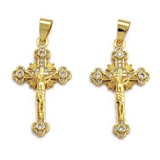 10x Cross 18K Gold Plated Brass Micro Pave Clear Cubic Zirconia Pendants 33x19mm