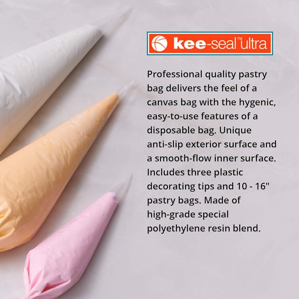 KEESEAL ULTRA Disposable Pastry Bags, Piping Bag with NonSlip Outer