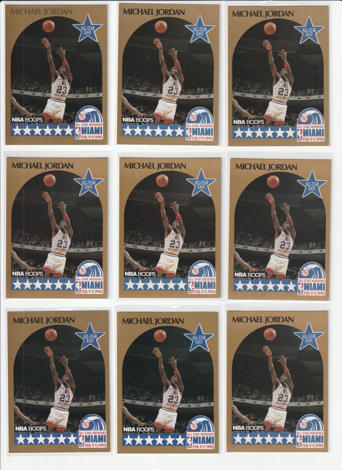 199091 NBA HOOPS 5 MICHAEL JORDAN LOT OF 9 CHICAGO BULLS MISS PRINT
