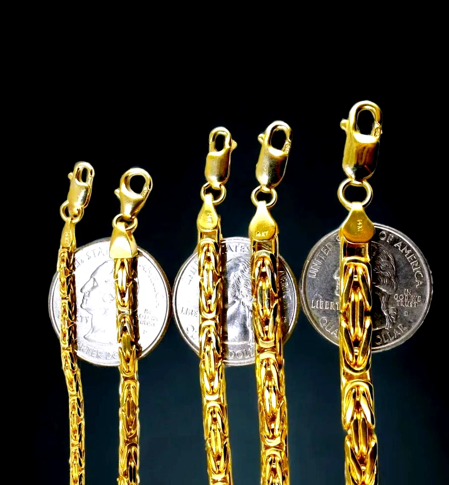 Collar de caja cuadrada bizantina de oro amarillo de 14K cadena de oro de 2 mm-5 mm 7"-30" Foto 3 de 4