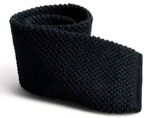 Vintage Square End 100% Wool Knit Neck Tie Classic Solid Black Clip On USA Made