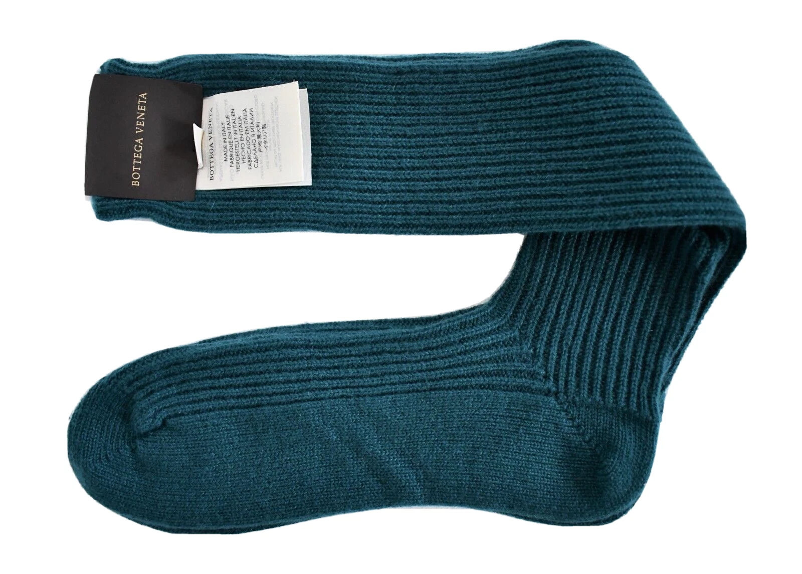 Calze BOTTEGA VENETA blu petrolio 100% CASHMERE A COSTINE AL GINOCCHIO M 11 24 26 cm