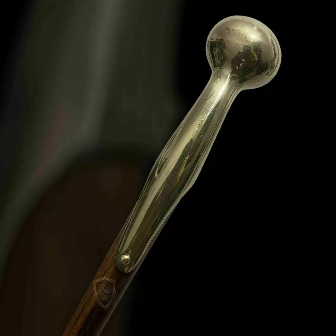 WALKING STICK SOLID Brass Wolf Sliver Head Handle Wooden Vintage Cane £24.52 - UK