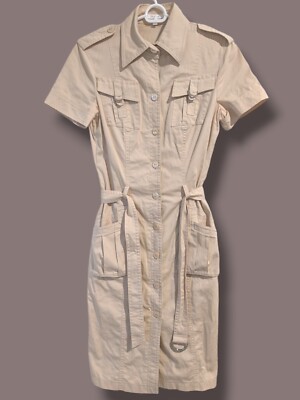 white christmas dresses Karen Millen Cream Tailored Crepe Pleated Midi Shirt Dress UK 10