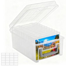 Photo Storage Box 5x7 Inches, 10 Clear Acid-Free Boxes with Dividers - Organize