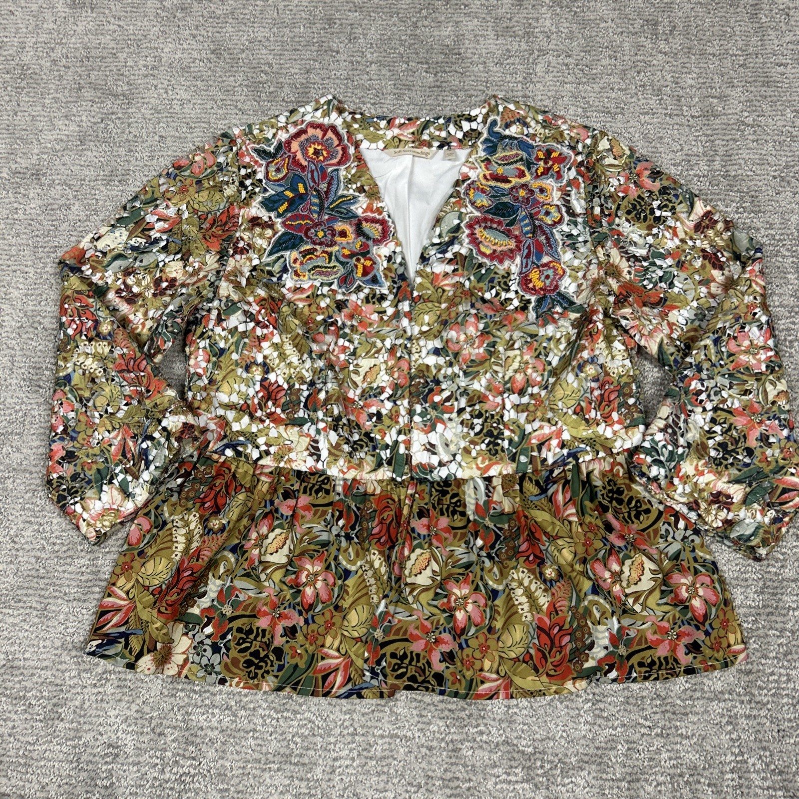 Soft Surroundings Jacket Blazer Medium Floral Emb… - image 1