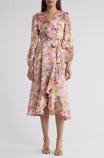 Tahari ASL Women's Pink Faux-Wrap Dress with Floral Print