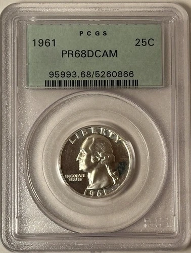 1961 WASHINGTON QUARTER, PROOF. PCGS OGH, PR68DCAM, PF 68 ULTRA CAMEO