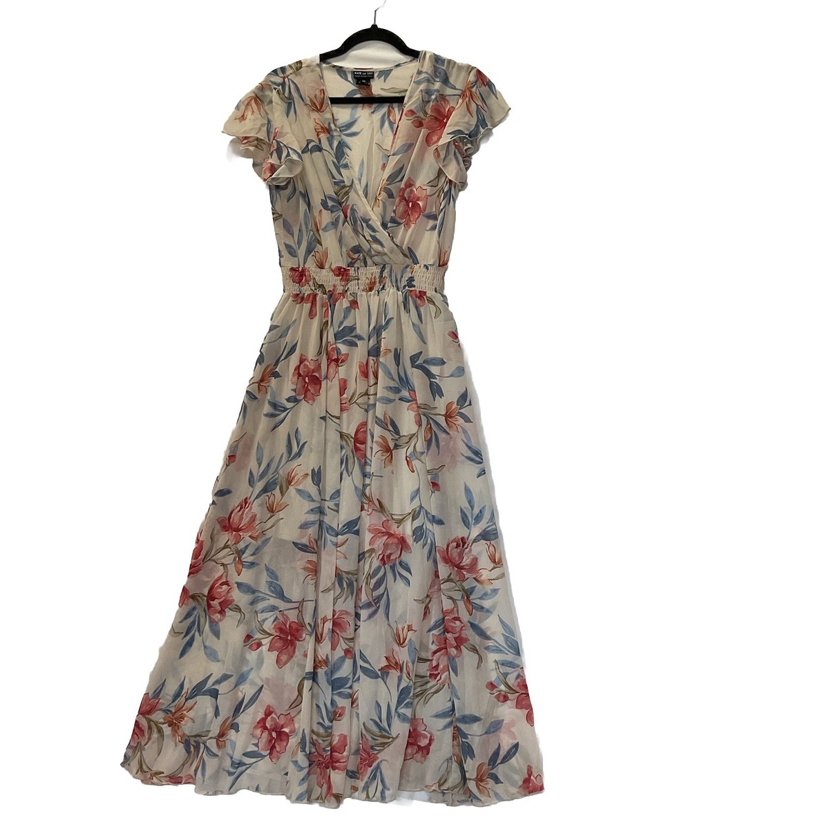 KATE and LILY Floral Maxi Dress Flutter Sleeve Wrap Chiffon 8P Easter Fairy  Boho