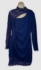 Adrianna By Adrianna Papell Women's Blue Lace-Trim Sheath Dress Size 14