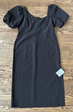 ASOS DESIGN puff sleeve midi dress with asymmetrical neck line in black Size 14