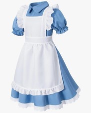 Alice In Wonderland Costume Girls 13 Blue Dress Maid Waitress Halloween Cosplay