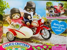 Calico Critters Motorcycle & Sidecar 2011 NIB Mulberry Raccoons Marvin & Maggie