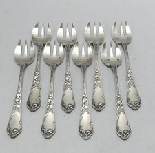 8er Satz Jugendstil Luxus Austern Gabeln Orfèvrerie Boulenger Paris  L. 13,5 cm