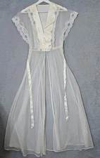 VINTAGE SLIP GOWN LINGERIE DRESS  VAL MODE  Sheer & Satin Size Petite S/M 