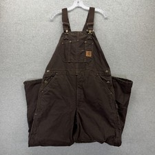 Carhartt Duck Bib Overalls Mens 38x30 Brown Insulated Double Front Workwear