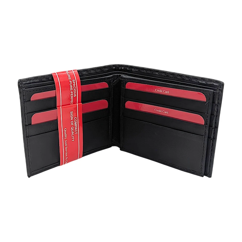 Swiss Marshall RFID Blocking Men's Carbon Fiber Leather Slim Bifold Wallet Black - Image 2 of 4