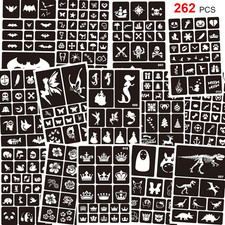 262Pcs Temporary Tattoos Stencils for Kids, Face and Body Paint Stencils Kit, Gi