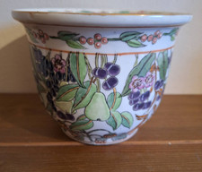 Vintage Chinese Plant Pot – Hand Painted Fruit Design – Indoor or Garden