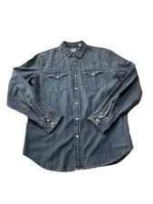 Levis Shirt Mens Medium Blue Denim Western Pearl Snap Yoke Saw Tooth Cowboy