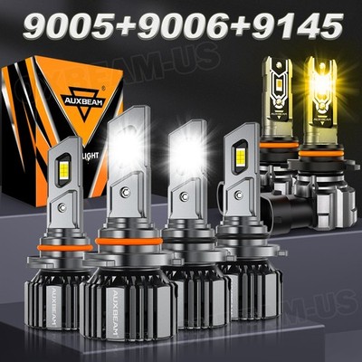 AUXBEAM 25000LM LED Headlight White & Fog Light Amber For Cadillac CTS 2003-2007