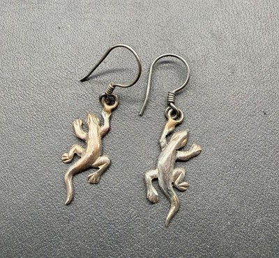 Sterling Silver Gecko Dangle Earrings 925 Handmade Animal Jewelry