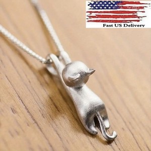 Women 18" Chain Sterling Silver Love Cute Cat Kitty Pendant Necklace B65
