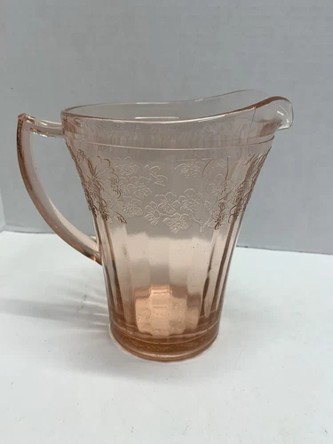 Vintage Pink Cherry Blossom Depression Glass Water Pitcher 32 Oz