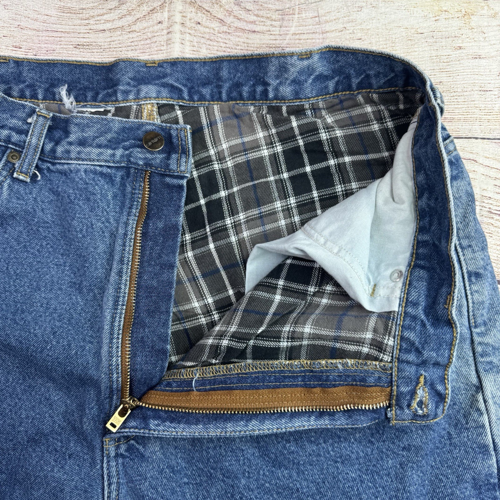 Vintage Carhartt Jeans Mens (36x33) Blue Denim Flannel Lined Workwear (Read) thumbnail 7