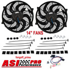 2PCS 14" FANS 12V PULL PUSH RADIATOR ELECTRIC THERMO CURVED BLADE & RELAY AS02