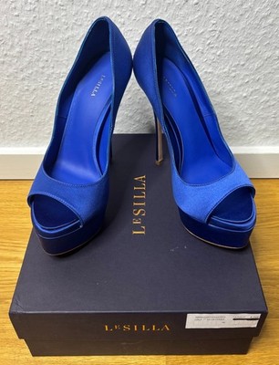 Le Silla Lola Satin Persia Pumps Plateau High Heels Blue EU 38 Neu OVP