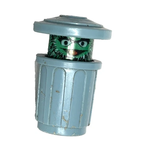 Vintage Fisher Price Little People Oscar the Grouch Trash Can Sesame Street 2"