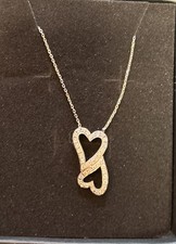 Silver double stone set heart necklace C061-02-26