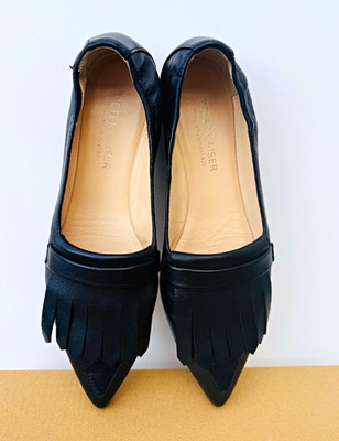 PETER KAISER Damen Slipper Leder Schwarz spitz Fransen EU 37
