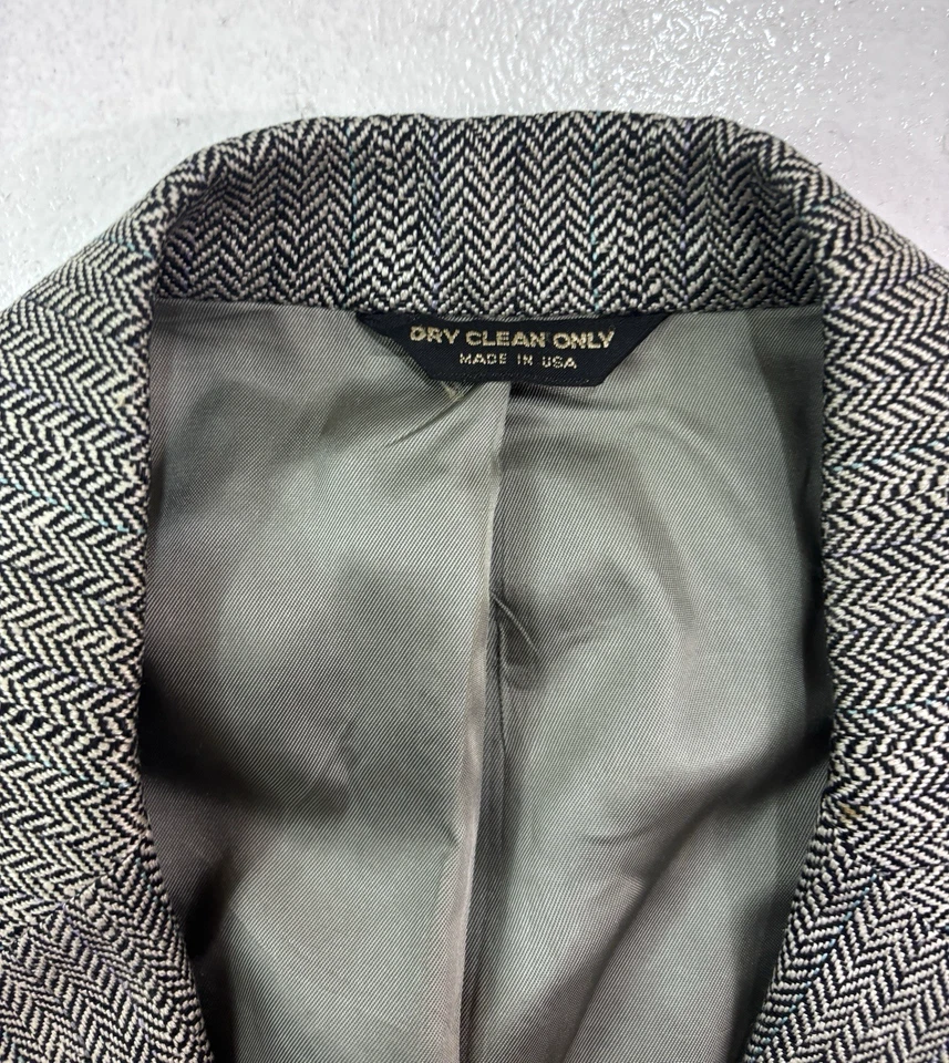 Hombre Negro Blanco Espiga Bill Blass 100% Seda 40S Blazer Chaqueta Abrigo Deportivo Foto 3 de 4