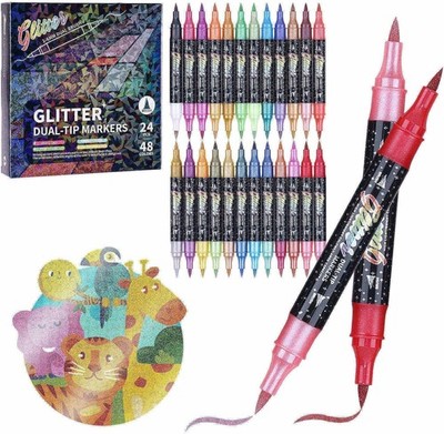 Glitzerstifte Set 48 Farben Doppelspitzen Karten DIY Handwerk Erwachsene