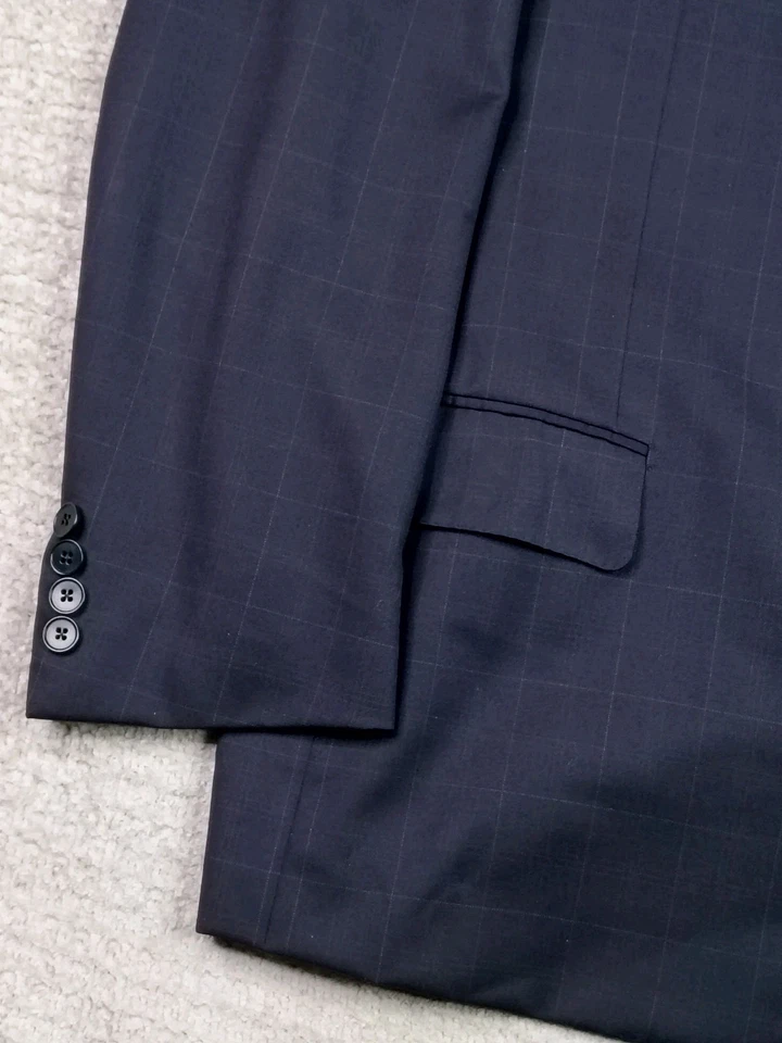 Ermenegildo Zegna Blazer Suit Jacket Mens 44R Blue Windowpane 2 Button Wool - Image 3 of 4
